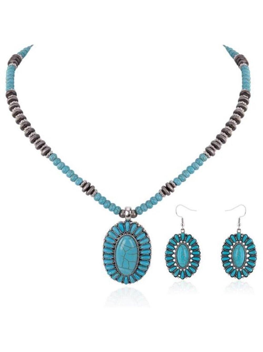 Western Jewelry Set for Women Cowgirl Necklace Earrings Turquoise Concho Style